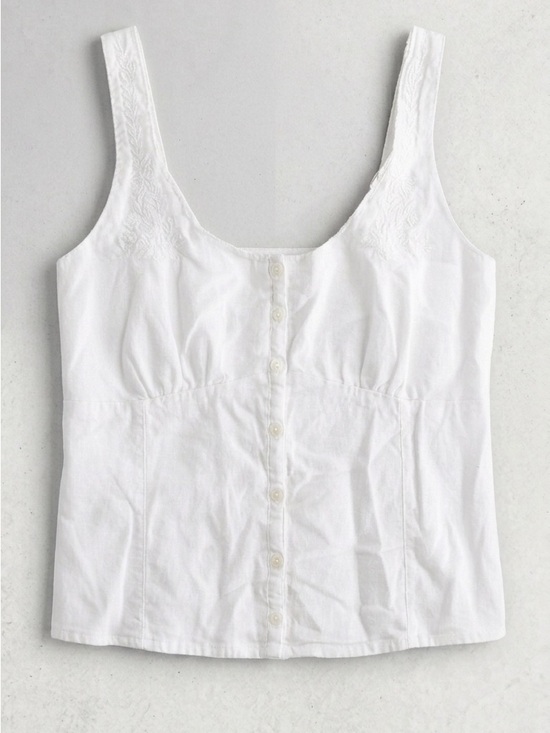 Hollister Tops - Hollister White Button-Front Embroidered Strap Tank